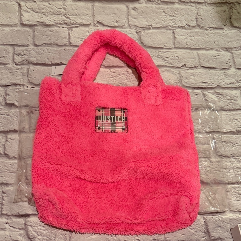 Justice Pink Fuzzy Tote Bag